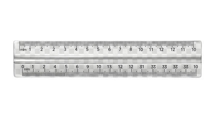 Close up of a clear plastic ruler with black markings on a black background