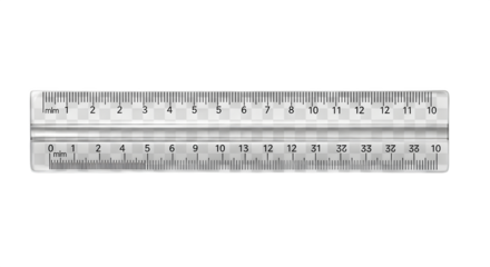 Close up of a clear plastic ruler with black markings on a black background