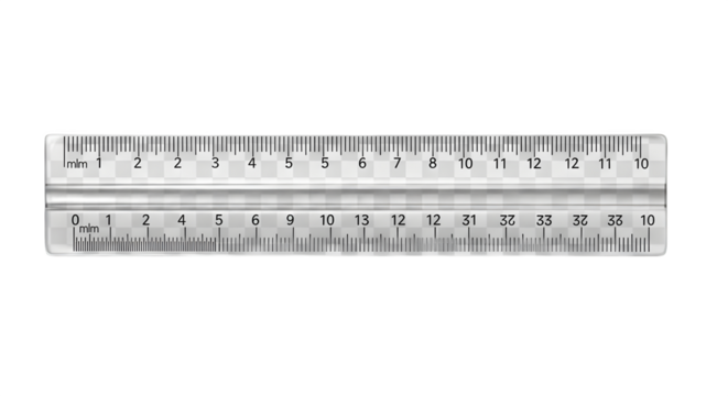 Close up of a clear plastic ruler with black markings on a black background