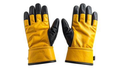 Yellow/black work gloves, palms up