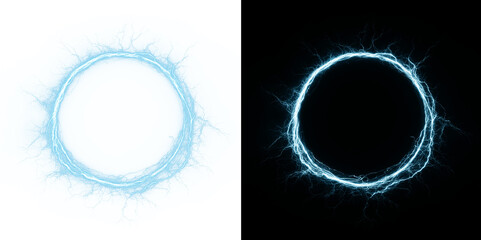 Electric blue lightning circle frame. Powerful energy shockwave. © Iryna