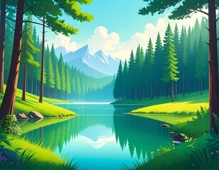 Serene lake nestled in a lush forest