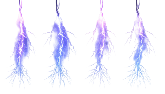 Four ethereal violet lightning bolts