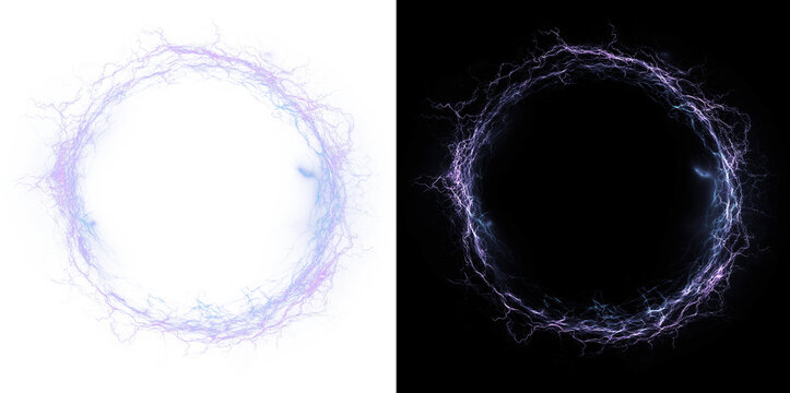 Magic circle of purple and blue lightning. Abstract energy frame