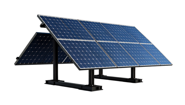 Solar panels on mounts against black