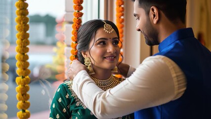 Happy indian couple celebrating diwali festival together at home - Powered by Adobe