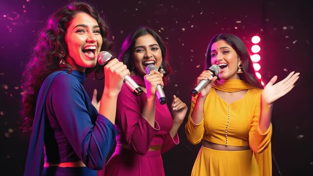 three indian women singing together 