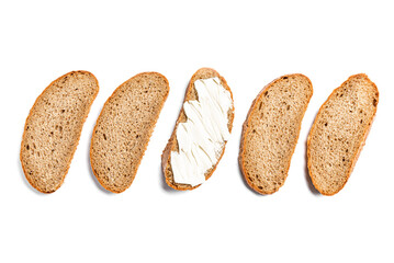 Slices of bread  and butter isolated on white background
