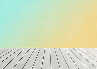Empty wooden floor and color gradient wall. Space for design