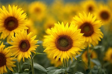 Obraz premium Field of blooming sunflowers under sunlight
