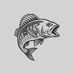 Fototapeta premium Black and White Snapper Fish Vector with Fins Detail