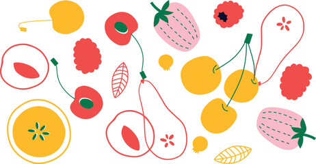 Flat Vector Fruits and Vegetables Icons Set, Healthy Food Illustration Collection	