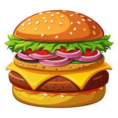 Delicious Cheeseburger with Fresh Ingredients – Realistic Food Photography on Transparent Background.
