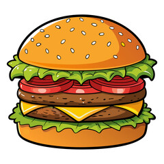 Delicious Cheeseburger with Fresh Ingredients – Realistic Food Photography on Transparent Background.