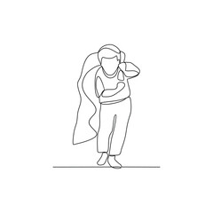 One continuous line drawing of homeless child activity vector illustration. homeless child theme design concept in simple linear continuous line. Great design for social campaign and social issue.