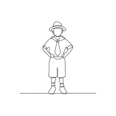 One continuous line drawing of Scout Children activity vector illustration. Scout children theme design concept in simple linear continuous line. Great design for Scout event and social campaign.