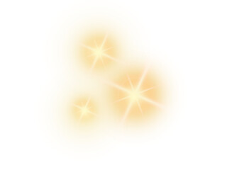 Golden summer light effects PNG. Triple starburst and overlapping halos, a bright yellow sun glare overlay for warm digital art and design