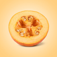 Slice of ripe pumpkin on dark beige background