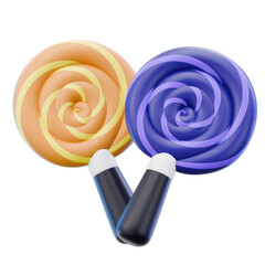 Two Swirl Lollipops in Orange and Violet with Transparent Background Glossy Surface Design, Candies on Stick, Sweet Treat, Confectionery Delight