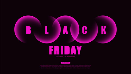 Black Friday commercial sign for Black Friday discount shopping promotion and sale advertising. Pink colored gradient round shapes. Vector illustration.