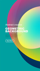 Vibrant abstract geometric background. Gradient colors blend, creating dynamic visual effect. Text overlay present, button included.