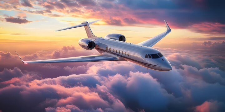 A luxurious Gulfstream G550 business jet soaring through the sky.