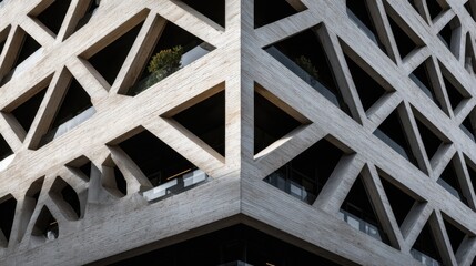 Close-up architectural repeating geometric shapes on the building facade