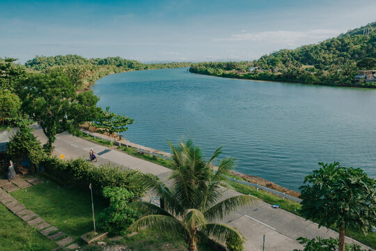 Scenic Coastal Road and Bato River in Tropical Landscape in Bato, Catanduanes, Bicol, Philippines
