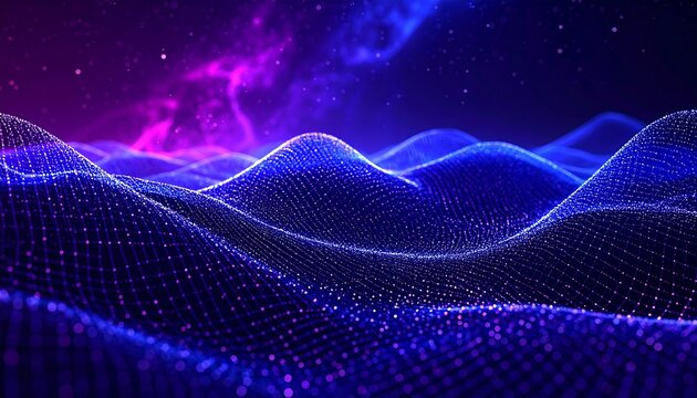 Abstract landscape with glowing network of points