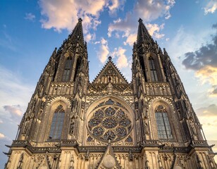 Fototapeta premium The spires of the Gothic cathedral soar skyward.