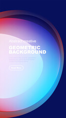 Vibrant abstract background features colorful overlapping shapes, text, button. Modern design, gradients create dynamic visual effect.