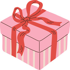 Cartoon Christmas gift box with bow vector illustration. Xmas holiday present icon. Valentines day clipart