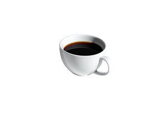 Obraz premium A white ceramic coffee cup, filled with dark liquid, against a stark black background