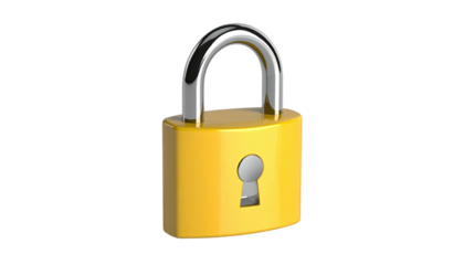 Shiny, golden padlock isolated against a black background, upright with a keyhole