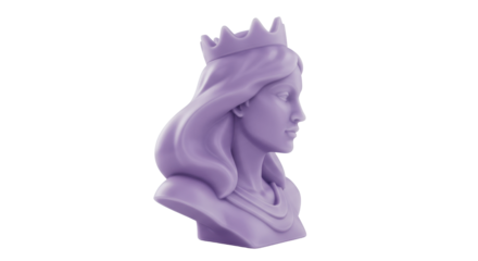 Lavender queen bust isolated on transparent background, regal sculpture for design and decoration, fantasy character art