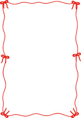 Rectangle red ribbon bow frame. Hand drawn aesthetic vertical border. Whimsical vector illustration. Trendy art for Christmas, Valentines day, birthday, menu, bachelorette party design line art.