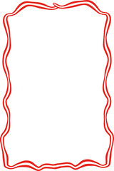 Rectangle red ribbon bow frame. Hand drawn aesthetic vertical border. Whimsical vector illustration. Trendy art for Christmas, Valentines day, birthday, menu, bachelorette party design line art.