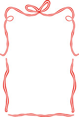 Rectangle red ribbon bow frame. Hand drawn aesthetic vertical border. Whimsical vector illustration. Trendy art for Christmas, Valentines day, birthday, menu, bachelorette party design line art.
