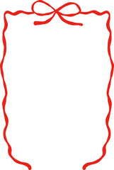 Rectangle red ribbon bow frame. Hand drawn aesthetic vertical border. Whimsical vector illustration. Trendy art for Christmas, Valentines day, birthday, menu, bachelorette party design line art.