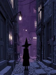 Detective Witch in Dark Noir Alley Fantasy Illustration