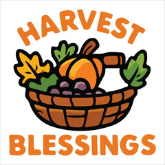 Harvest Time Pumpkin Basket Thanksgiving Illustration