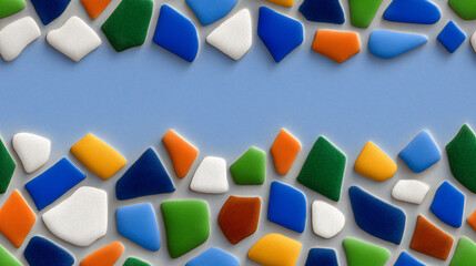 Abstract Mosaic Art: Vivid mosaic pieces in diverse colors create an eye-catching, artistic pattern, evoking a sense of modern design and geometric harmony.