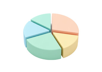 Pastel pie chart isolated on transparent background, 3D render of business data visualization for infographics and presentations