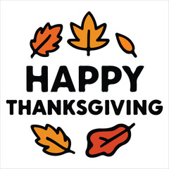 Happy Thanksgiving Text with Leaves and Food Illustration