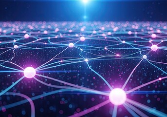 Obraz premium Abstract network background with glowing nodes and connections, symbolizing data transfer, artificial intelligence, and the interconnectedness of the digital world