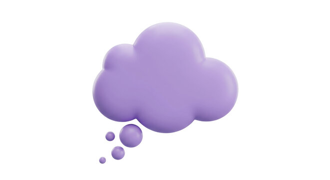 3D purple thought bubble PNG isolated on transparent background, cartoon speech cloud for communication and social media
