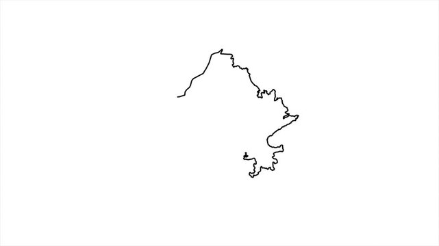 Gujurat State border outline animation , gujurat outline animation on  flat white background