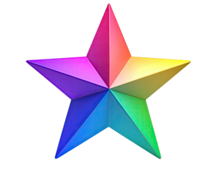 A five-pointed star with each section showcasing a different vibrant color
