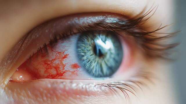 4k video of eye inflammation. Concept of conjunctivitis and other eye disease.