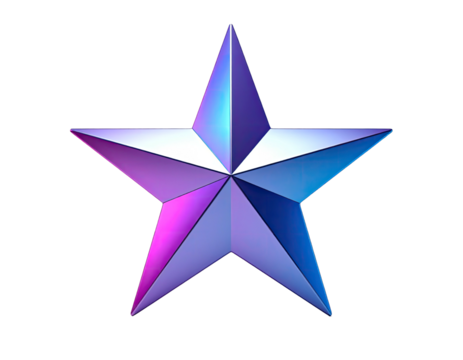 A 5-pointed star with gradient blues, purples, and pinks on a black background